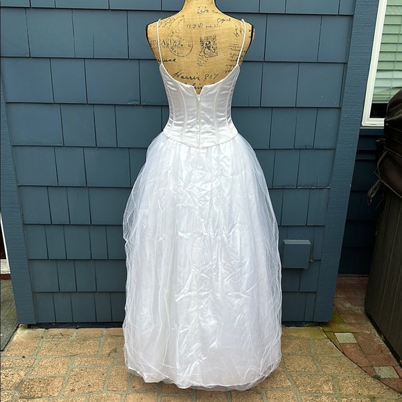 Vintage Jessica McClintock White Wedding Dress 3/4 corset top tulle Gunne Sax - Picture 10 of 11